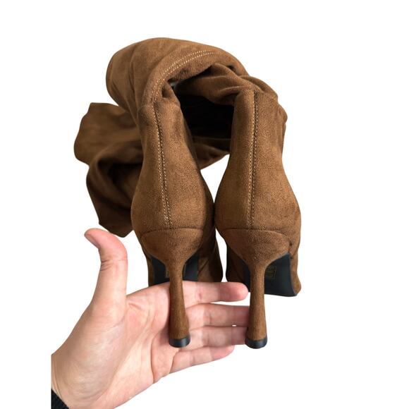 Jeffrey Campbell Acclaim Thigh High Boots Size 8.5 Brown Faux Suede Pointed Toe - Picture 5 of 7